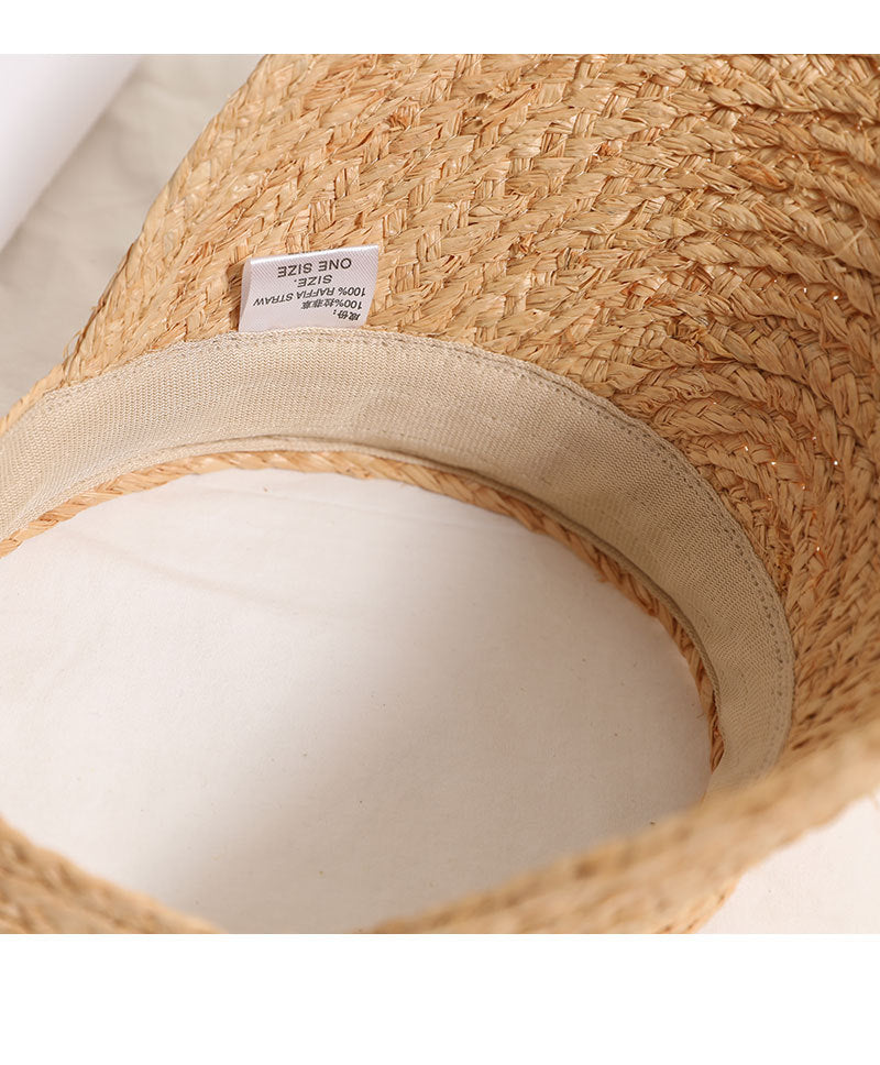 Raffia Open-Top Sun Visor Hat for Women, Wide Brim Straw Beach Vacation Hat