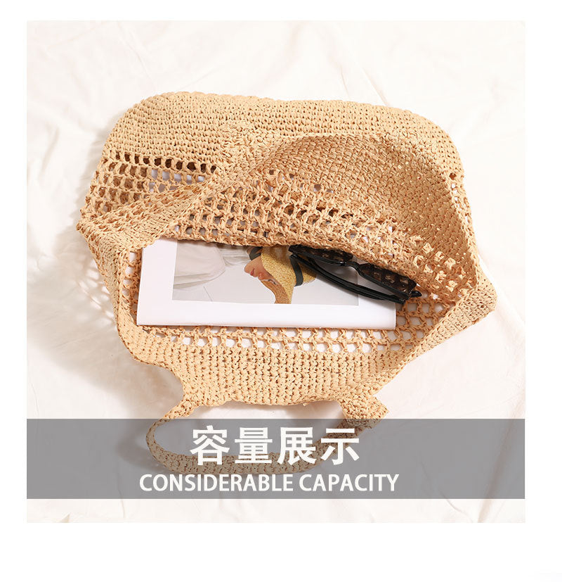 French-Style Hollow Woven Tote  Large-Capacity Straw Shoulder Bag with Open-Top Design for Daily Use & Beach Outfits