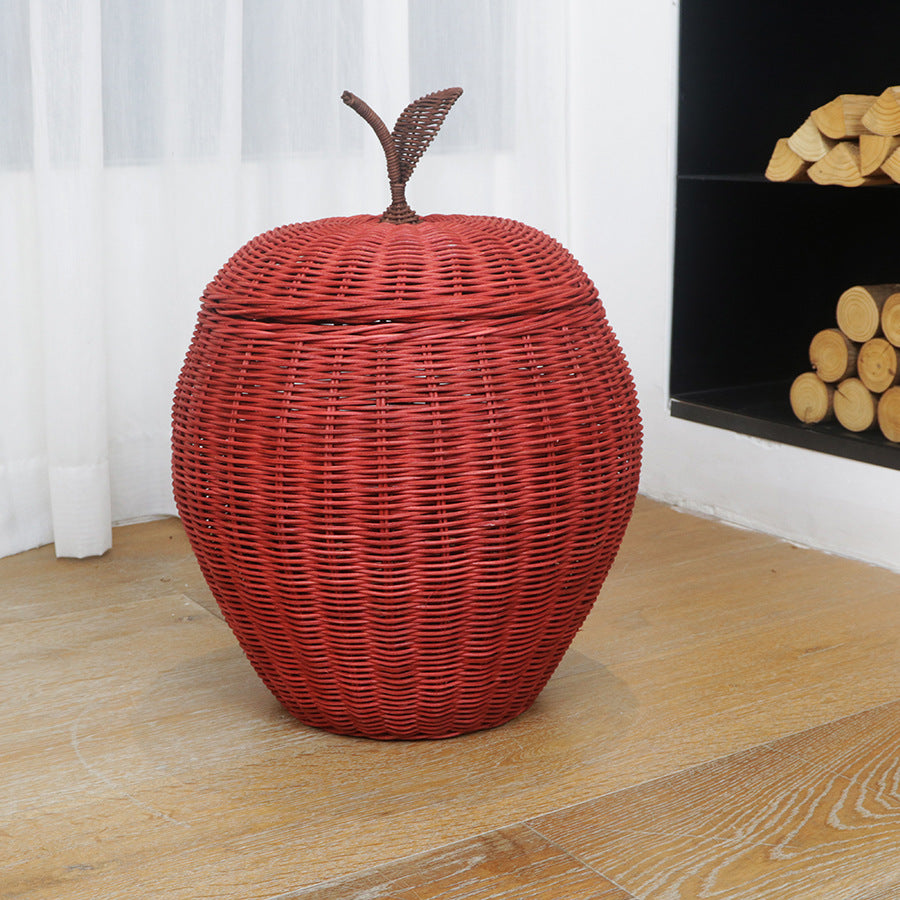 Handwoven Bamboo Apple-Shaped Storage Basket with Lid  Decorative Laundry, Toy & Miscellaneous Organizer
