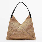 French Raffia Triangle Shoulder Bag  Large Capacity Straw Beach Tote