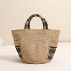 Premium Raffia Handheld Woven Bag  Large Colorful Beach Tote with External Pocket for Spring Vacation & Daily Use