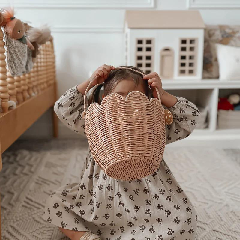 Nordic Rattan Tulip Basket  Handwoven Flower-Shaped Storage & Kids Outdoor Carry Basket