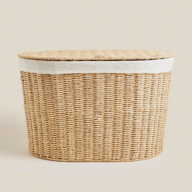 Handwoven Paper Rope Laundry Basket with Lid  Clothes Storage Bin, Bedroom Organizer, Dust-Proof & Moisture-Resistant Hamper (52×40×36cm)