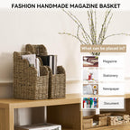 Seagrass Magazine Holder  Handwoven File Organizer Basket for Living Room & Home Office, Scalloped Design, 2 Sizes