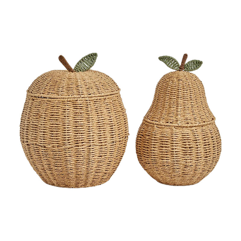 Handwoven Fruit-Shaped Storage Basket with Lid  Apple & Pear Decorative Organizer Made of Paper Rope Main image