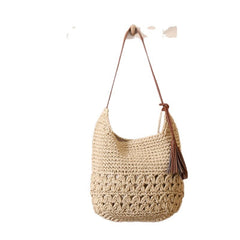 Heart Tassel Woven Straw Shoulder Bag Hollow Out Beach Handbag for Vacation Travel
