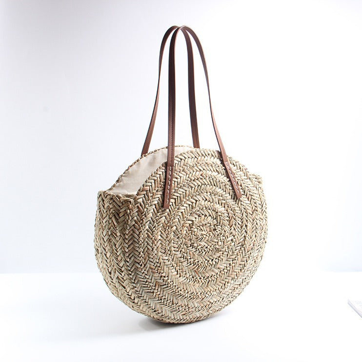 New aquatic plant round straw bag vacation beach bag single shoulder large capacity woven bag women's fashion simple rattan bag Secondary image