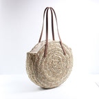 New aquatic plant round straw bag vacation beach bag single shoulder large capacity woven bag women's fashion simple rattan bag