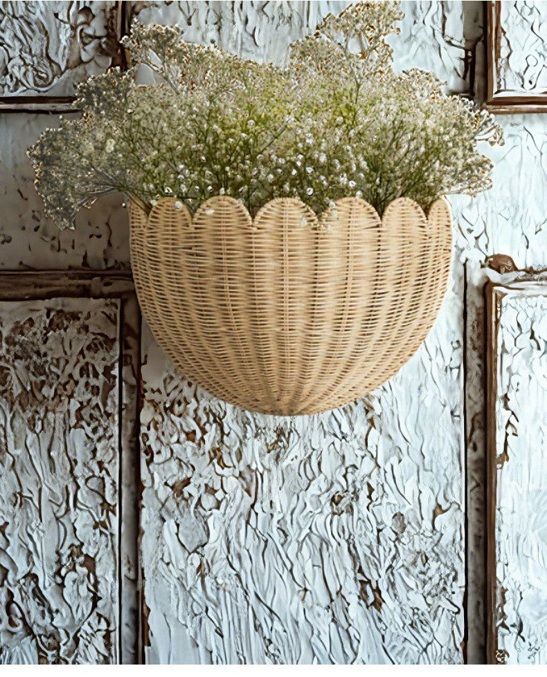 Handwoven Rattan Wall Storage Basket  Decorative Hanging Organizer for Keys, Toys & Small Essentials