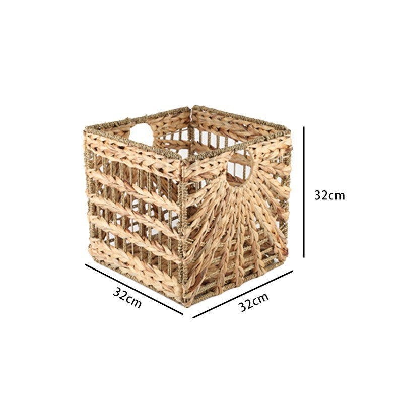 Seagrass Cube Storage Basket with Window Handle  Foldable Handwoven Square Bin for Clothes & Toys, 32cm