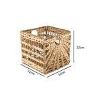 Seagrass Cube Storage Basket with Window Handle  Foldable Handwoven Square Bin for Clothes & Toys, 32cm