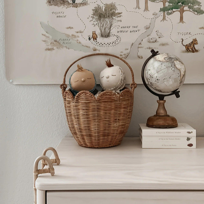 Nordic Rattan Tulip Basket  Handwoven Flower-Shaped Storage & Kids Outdoor Carry Basket Secondary image