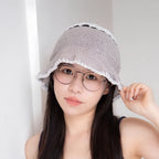 Korean Sweet Short Brim Straw Bucket Hat for Women, Handwoven Plant Fiber Sun Hat 5658cm