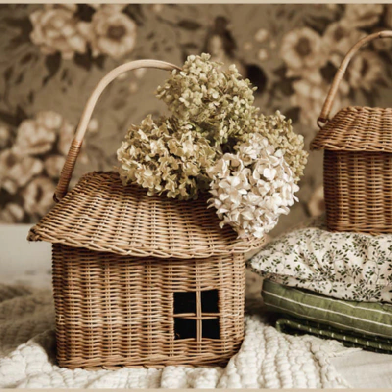 Handwoven Rattan House Basket  Kids' Toy Storage & Carry Bag, Decorative Wicker Mini Cottage Basket Secondary image