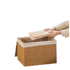 Lidded Paper Rope Woven Storage Baskets Set of 4  Closet Clothes & Misc Organizer Boxes with Washable Lining