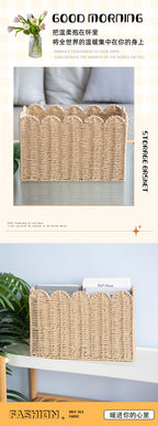 Seagrass Magazine Holder  Handwoven File Organizer Basket for Living Room & Home Office, Scalloped Design, 2 Sizes
