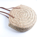 New aquatic plant round straw bag vacation beach bag single shoulder large capacity woven bag women's fashion simple rattan bag