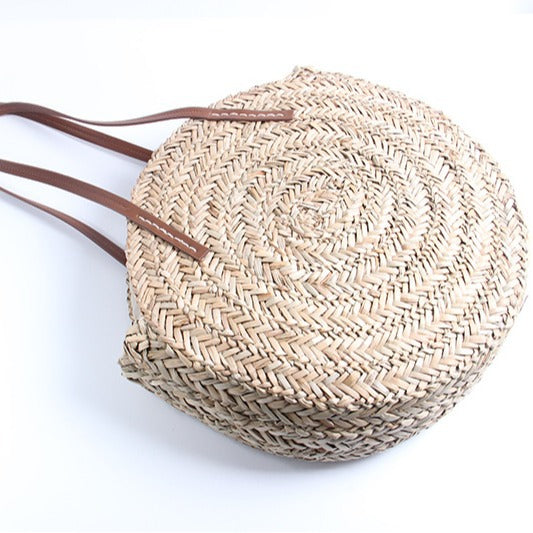New aquatic plant round straw bag vacation beach bag single shoulder large capacity woven bag women's fashion simple rattan bag