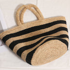 Raffia Large-Capacity Woven Tote Bag  Handcrafted Striped Open-Top Straw Handbag for Daily Use & Travel
