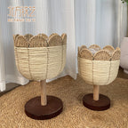 Handwoven Standing Seagrass Planter Basket Set with Pedestal Base  Decorative Indoor Floor Flower Pot Holder (Set of 2)