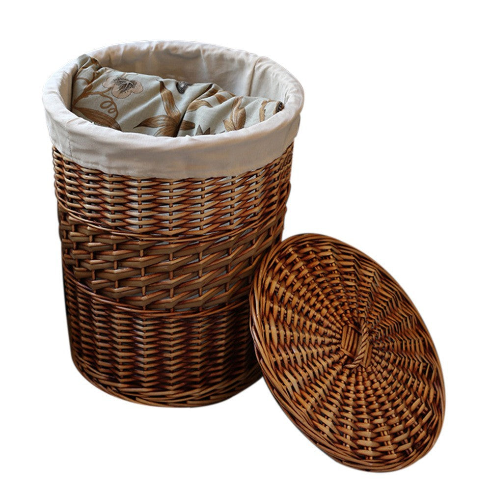 Wicker Laundry Basket with Lid  Handwoven Willow & Seagrass Hamper for Bedroom Storage, Clothes & Toys Organizer