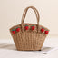 Cute Strawberry Woven Tote Basket  Handcrafted Paper Straw Shoulder Bag with Drawstring, Medium Daily & Beach Carry Bag