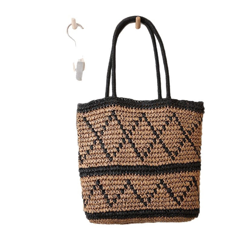Factory direct sales retro rhombic one-shoulder straw bag, new straw bag woven bag, vacation style beach bag, fashion women's bag Main image