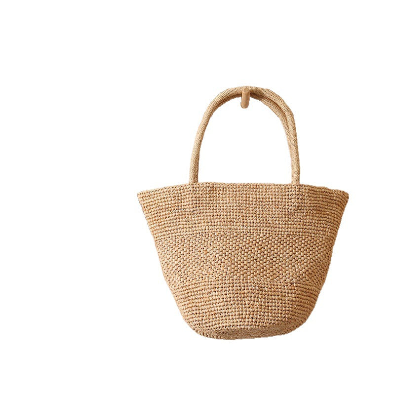 Premium Raffia Handheld Woven Bag  Large Capacity Bucket Tote for Summer Beach, Vacation & Everyday Use