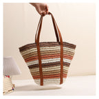 Fashionable Rainbow Stripe Woven Shoulder Bag  Large Capacity Handwoven Tote for Beach, Vacation & Everyday Use