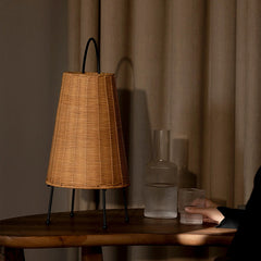 Handwoven Rattan Table Lamp  Nordic Style Ambient Light for Living Room, Bedroom & Boutique Spaces | Natural Wicker Lantern with Handle