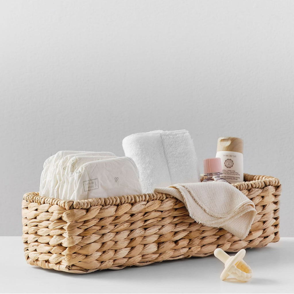 Handwoven Water Hyacinth Storage Basket  Natural Organizer for Bathroom, Vanity, Bedroom & Nursery
