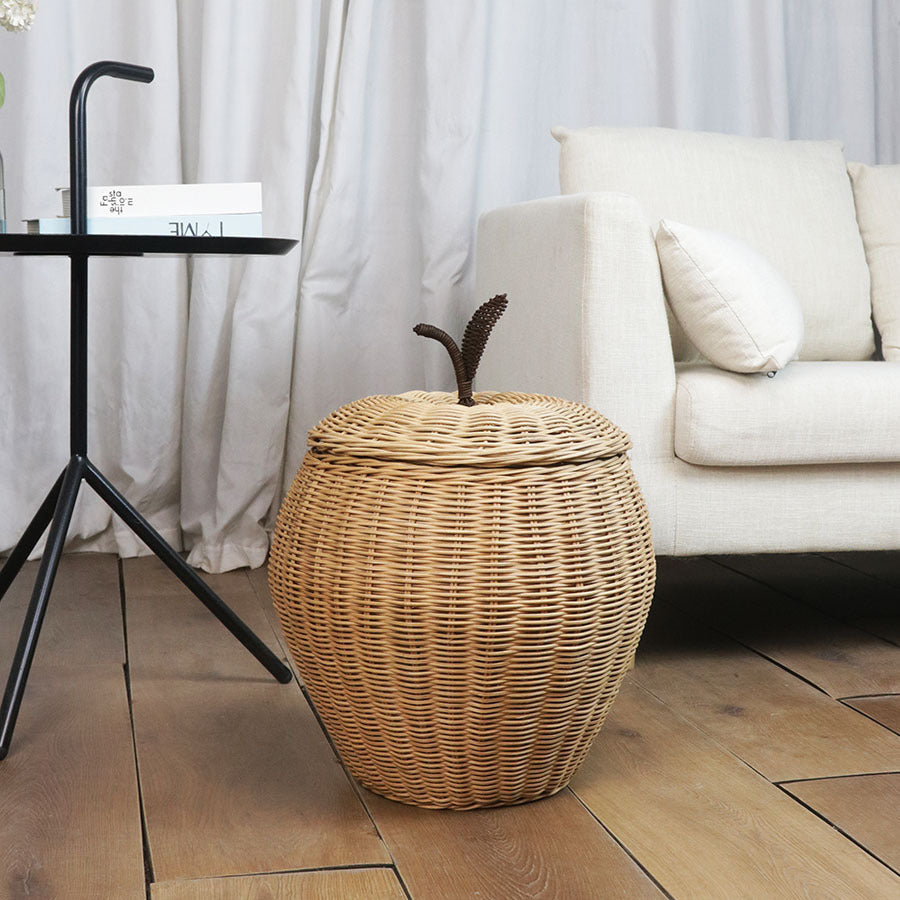 Handwoven Bamboo Apple-Shaped Storage Basket with Lid  Decorative Laundry, Toy & Miscellaneous Organizer
