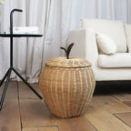 Handwoven Bamboo Apple-Shaped Storage Basket with Lid  Decorative Laundry, Toy & Miscellaneous Organizer