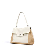 Leather Raffia Straw Tote Bag  Large Woven Shoulder & Crossbody Handbag with Lock Closure for Work and Casual