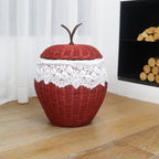 Handwoven Bamboo Apple-Shaped Storage Basket with Lid  Decorative Laundry, Toy & Miscellaneous Organizer