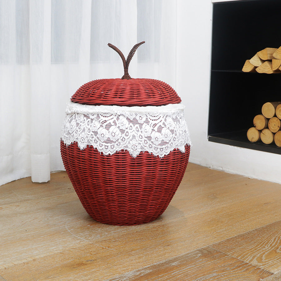 Handwoven Bamboo Apple-Shaped Storage Basket with Lid  Decorative Laundry, Toy & Miscellaneous Organizer