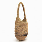Hollow Floral Straw Shoulder Bag  Handcrafted Paper Woven Bucket Tote with Drawstring, Medium Summer Daily & Beach Bag