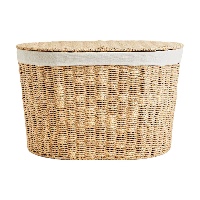 Handwoven Paper Rope Laundry Basket with Lid  Clothes Storage Bin, Bedroom Organizer, Dust-Proof & Moisture-Resistant Hamper (52×40×36cm)