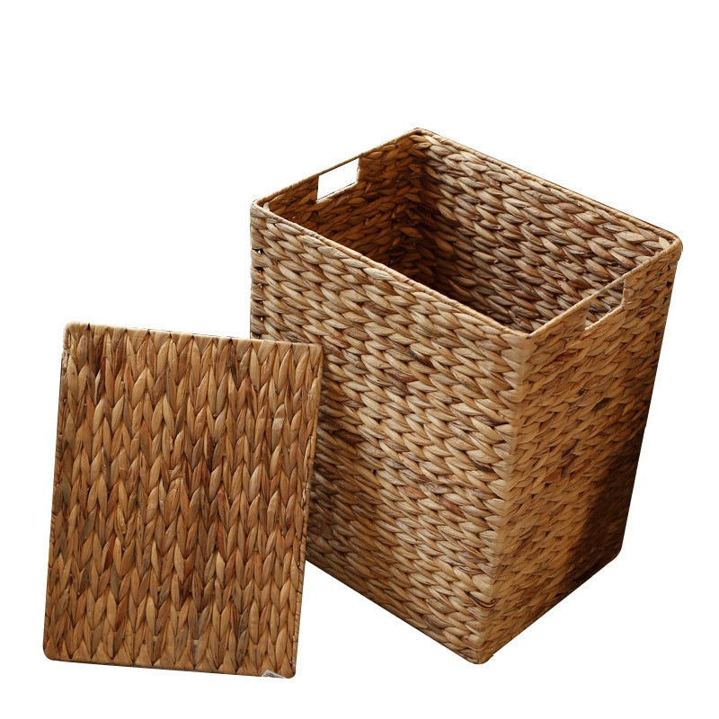 Square Woven Grass Laundry Hamper with Lid  Natural Storage Basket for Clothes, Toys & Household Items Main image