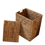 Square Woven Grass Laundry Hamper with Lid  Natural Storage Basket for Clothes, Toys & Household Items