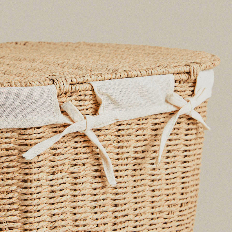 Handwoven Paper Rope Laundry Basket with Lid  Clothes Storage Bin, Bedroom Organizer, Dust-Proof & Moisture-Resistant Hamper (52×40×36cm)