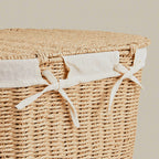 Handwoven Paper Rope Laundry Basket with Lid  Clothes Storage Bin, Bedroom Organizer, Dust-Proof & Moisture-Resistant Hamper (52×40×36cm)