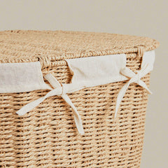 Handwoven Paper Rope Laundry Basket with Lid  Clothes Storage Bin, Bedroom Organizer, Dust-Proof & Moisture-Resistant Hamper (52×40×36cm)