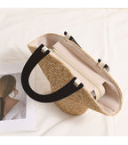 Wood Handle Straw Barrel Bag  Hat-Shape Woven Shoulder Handbag for Vacation Beach & Everyday Outfits