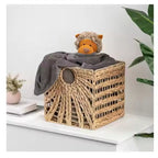 Square Natural Woven Storage Basket with Handles  Cube Wicker Organizer for Closet, Shelves & Living Room