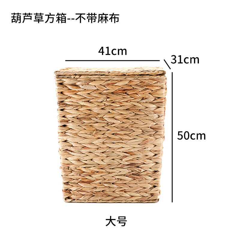 Square Woven Grass Laundry Hamper with Lid  Natural Storage Basket for Clothes, Toys & Household Items