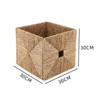 Seagrass Cube Storage Basket with Window Handle  Foldable Handwoven Square Bin for Clothes & Toys, 32cm