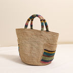Premium Raffia Handheld Woven Bag  Large Colorful Beach Tote with External Pocket for Spring Vacation & Daily Use