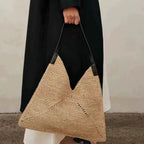French Raffia Triangle Shoulder Bag  Large Capacity Straw Beach Tote