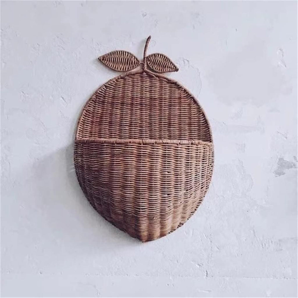 Pear Shaped Rattan Wall Basket  Handwoven Hanging Storage Organizer